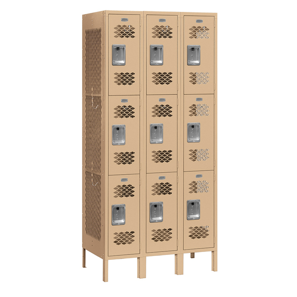 Salsbury Industries Wardrobe Locker, 36" W, 15" D, 78" H, (3) Wide, (9) Openings, Tan 73365TN-U